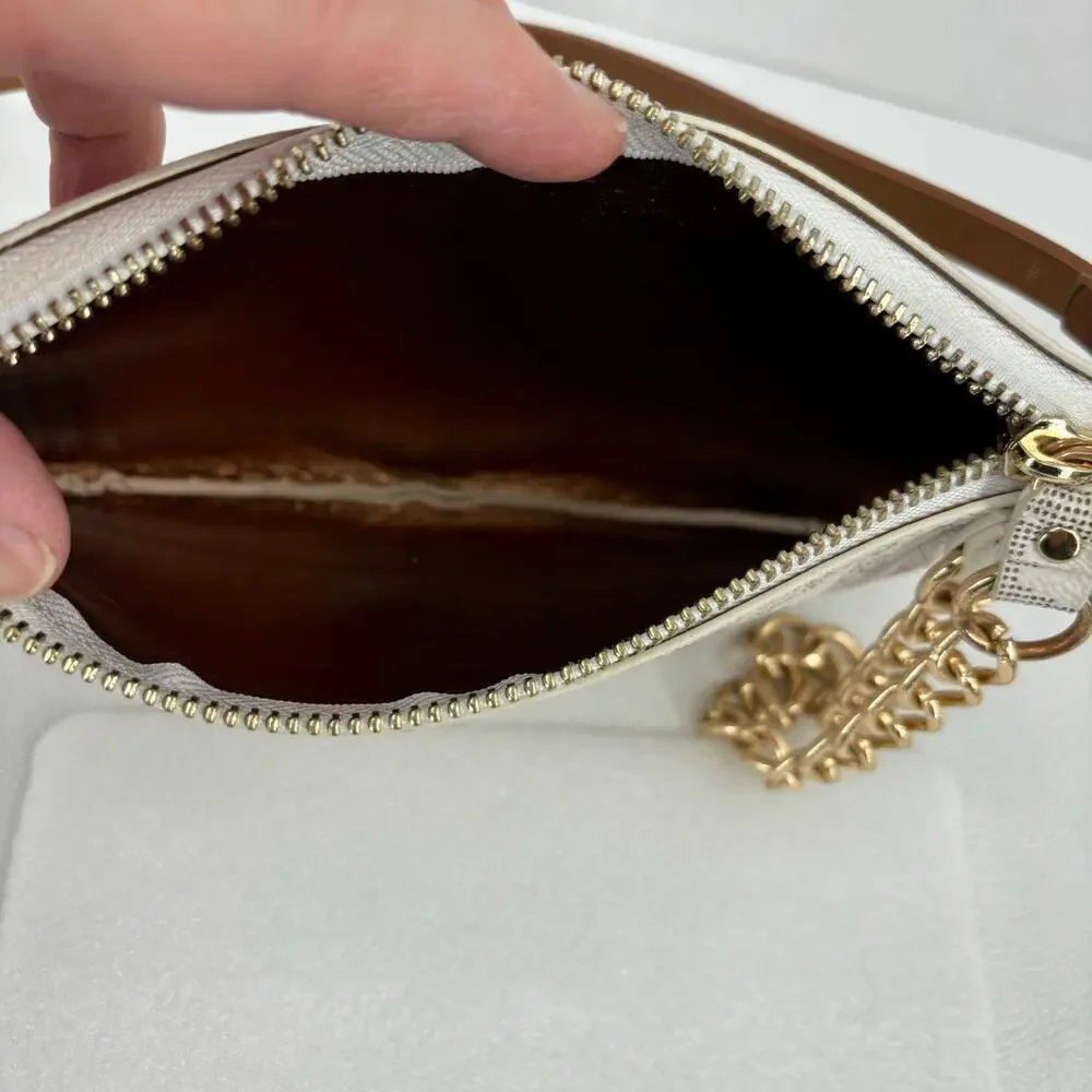 Michael Kors Belt Bag Chain‎ Zip White Signature Logo Faux Leather Size L Belt